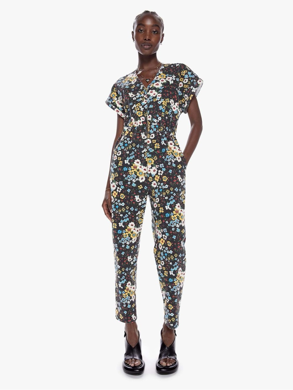 MOTHER Denim The Cinched Jumpsuit - Black Floral Mulit - Picture 7 of 7